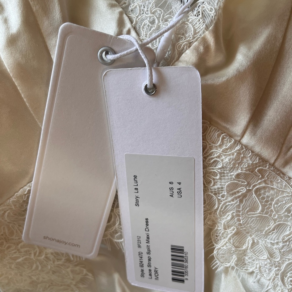 La Lune Cumulus silk lace strap split maxi dress - ivory - Picture 4 of 4